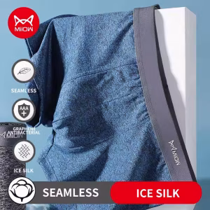 MiiOW 4Pcs Retro Breathable Men Underwear Boxershorts 3A Antibacterial Cueca Man Underpants Seamless Sexy Ice Silk Men's Panties
